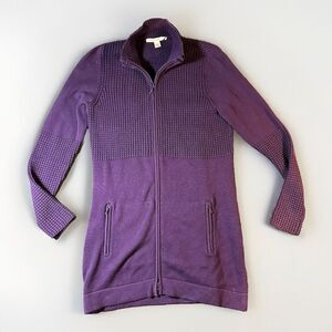 Belford Long Zip Cardigan Sweater M Purple Plum Fisherman Pima Cotton Dbl Collar